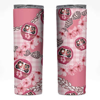 Japanese Daruma Doll Palaka Skinny Tumbler Cherry Blossoms With Shell Lei - Polynesian Pride