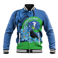 New Zealand Chatham Islands Baseball Jacket Wharekauri Forget Me Not With Black Robin
