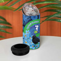 New Zealand Chatham Islands 4 in 1 Can Cooler Tumbler Wharekauri Forget Me Not With Black Robin LT14 - Polynesian Pride