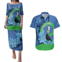 New Zealand Chatham Islands Couples Matching Puletasi and Hawaiian Shirt Wharekauri Forget Me Not With Black Robin LT14 Blue - Polynesian Pride