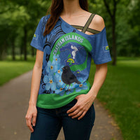 New Zealand Chatham Islands Cross Shoulder Shirt Wharekauri Forget Me Not With Black Robin - Polynesian Pride