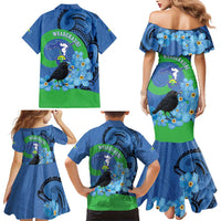 New Zealand Chatham Islands Family Matching Mermaid Dress and Hawaiian Shirt Wharekauri Forget Me Not With Black Robin LT14 - Polynesian Pride