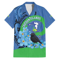 New Zealand Chatham Islands Family Matching Mermaid Dress and Hawaiian Shirt Wharekauri Forget Me Not With Black Robin LT14 Dad's Shirt - Short Sleeve Blue - Polynesian Pride
