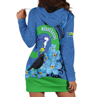 New Zealand Chatham Islands Hoodie Dress Wharekauri Forget Me Not With Black Robin LT14 - Polynesian Pride