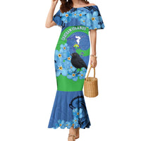 New Zealand Chatham Islands Mermaid Dress Wharekauri Forget Me Not With Black Robin LT14 Women Blue - Polynesian Pride