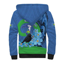 New Zealand Chatham Islands Sherpa Hoodie Wharekauri Forget Me Not With Black Robin LT14 - Polynesian Pride