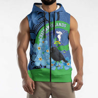 New Zealand Chatham Islands Sleeveless Zip Hoodie Wharekauri Forget Me Not With Black Robin LT14 - Polynesian Pride