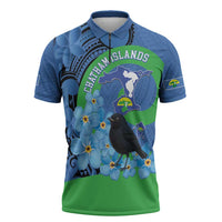 New Zealand Chatham Islands Zipper Polo Shirt Wharekauri Forget Me Not With Black Robin LT14 Blue - Polynesian Pride