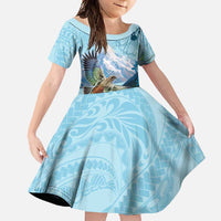 New Zealand South Island Family Matching Mermaid Dress and Hawaiian Shirt Te Waipounamu Aoraki Kea Bird LT14 Daughter's Dress Blue - Polynesian Pride