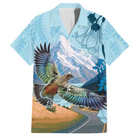 New Zealand South Island Family Matching Off Shoulder Maxi Dress and Hawaiian Shirt Te Waipounamu Aoraki Kea Bird LT14 Dad's Shirt - Short Sleeve Blue - Polynesian Pride