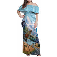 New Zealand South Island Family Matching Off Shoulder Maxi Dress and Hawaiian Shirt Te Waipounamu Aoraki Kea Bird LT14 Mom's Dress Blue - Polynesian Pride