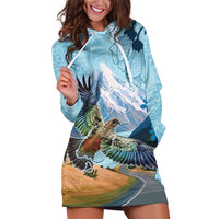 New Zealand South Island Hoodie Dress Te Waipounamu Aoraki Kea Bird LT14 Blue - Polynesian Pride