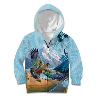 New Zealand South Island Kid Hoodie Te Waipounamu Aoraki Kea Bird LT14 Zip Hoodie Blue - Polynesian Pride