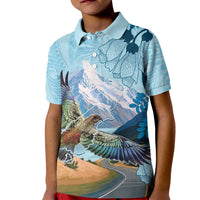 New Zealand South Island Kid Polo Shirt Te Waipounamu Aoraki Kea Bird LT14 Kid Blue - Polynesian Pride