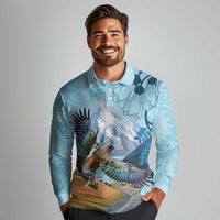 New Zealand South Island Long Sleeve Polo Shirt Te Waipounamu Aoraki Kea Bird LT14 - Polynesian Pride