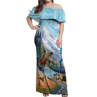 New Zealand South Island Off Shoulder Maxi Dress Te Waipounamu Aoraki Kea Bird LT14 Women Blue - Polynesian Pride