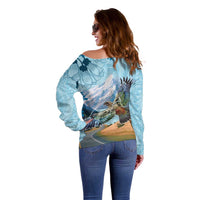 New Zealand South Island Off Shoulder Sweater Te Waipounamu Aoraki Kea Bird LT14 - Polynesian Pride