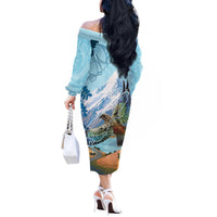 New Zealand South Island Off The Shoulder Long Sleeve Dress Te Waipounamu Aoraki Kea Bird LT14 - Polynesian Pride