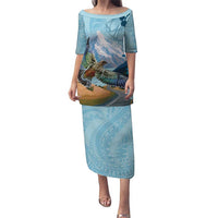 New Zealand South Island Puletasi Te Waipounamu Aoraki Kea Bird LT14 Long Dress Blue - Polynesian Pride