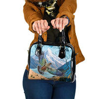 New Zealand South Island Shoulder Handbag Te Waipounamu Aoraki Kea Bird LT14 One Size Blue - Polynesian Pride