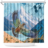 New Zealand South Island Shower Curtain Te Waipounamu Aoraki Kea Bird LT14 Blue - Polynesian Pride