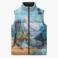 New Zealand South Island Sleeveless Puffer Jacket Te Waipounamu Aoraki Kea Bird LT14 Unisex Blue - Polynesian Pride