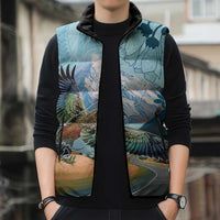 New Zealand South Island Sleeveless Puffer Jacket Te Waipounamu Aoraki Kea Bird LT14 - Polynesian Pride