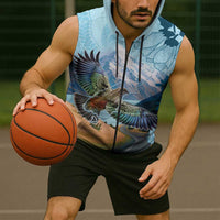 New Zealand South Island Sleeveless Zip Hoodie Te Waipounamu Aoraki Kea Bird LT14 - Polynesian Pride
