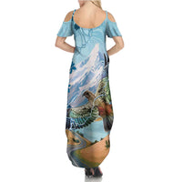 New Zealand South Island Summer Maxi Dress Te Waipounamu Aoraki Kea Bird LT14 - Polynesian Pride