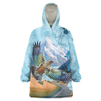 New Zealand South Island Wearable Blanket Hoodie Te Waipounamu Aoraki Kea Bird LT14 One Size Blue - Polynesian Pride