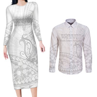 Polynesia Brain Cancer Awareness Couples Matching Long Sleeve Bodycon Dress and Long Sleeve Button Shirt In May We Wear Grey LT14 White - Polynesian Pride