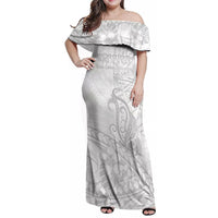 Polynesia Brain Cancer Awareness Family Matching Off Shoulder Maxi Dress and Hawaiian Shirt In May We Wear Grey LT14 Mom's Dress White - Polynesian Pride