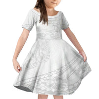 Polynesia Brain Cancer Awareness Family Matching Short Sleeve Bodycon Dress and Hawaiian Shirt In May We Wear Grey LT14 Daughter's Dress White - Polynesian Pride