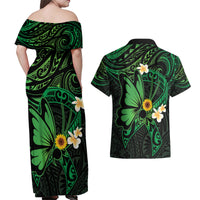 Polynesia Mental Health Awareness Couples Matching Off Shoulder Maxi Dress and Hawaiian Shirt Green Ribbon Be Kind To Your Mind LT14 - Polynesian Pride