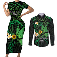 Polynesia Mental Health Awareness Couples Matching Short Sleeve Bodycon Dress and Long Sleeve Button Shirt Green Ribbon Be Kind To Your Mind LT14 Green - Polynesian Pride