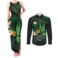 Polynesia Mental Health Awareness Couples Matching Tank Maxi Dress and Long Sleeve Button Shirt Green Ribbon Be Kind To Your Mind LT14 Green - Polynesian Pride