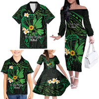 Polynesia Mental Health Awareness Family Matching Off The Shoulder Long Sleeve Dress and Hawaiian Shirt Green Ribbon Be Kind To Your Mind LT14 - Polynesian Pride