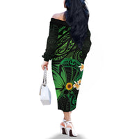 Polynesia Mental Health Awareness Family Matching Off The Shoulder Long Sleeve Dress and Hawaiian Shirt Green Ribbon Be Kind To Your Mind LT14 - Polynesian Pride