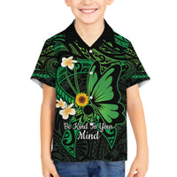 Polynesia Mental Health Awareness Family Matching Off The Shoulder Long Sleeve Dress and Hawaiian Shirt Green Ribbon Be Kind To Your Mind LT14 Son's Shirt Green - Polynesian Pride