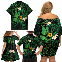 Polynesia Mental Health Awareness Family Matching Off Shoulder Short Dress and Hawaiian Shirt Green Ribbon Be Kind To Your Mind LT14 - Polynesian Pride