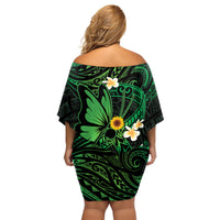 Polynesia Mental Health Awareness Family Matching Off Shoulder Short Dress and Hawaiian Shirt Green Ribbon Be Kind To Your Mind LT14 - Polynesian Pride