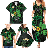 Polynesia Mental Health Awareness Family Matching Summer Maxi Dress and Hawaiian Shirt Green Ribbon Be Kind To Your Mind LT14 - Polynesian Pride