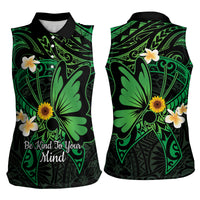 Polynesia Mental Health Awareness Women Sleeveless Polo Shirt Green Ribbon Be Kind To Your Mind LT14 - Polynesian Pride