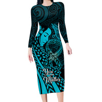 Polynesia World Ovarian Cancer Day Family Matching Long Sleeve Bodycon Dress and Hawaiian Shirt You Matter Polynesian Women LT14 Mom's Dress Teal - Polynesian Pride