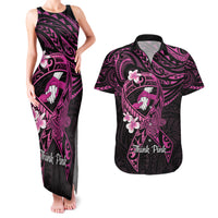 Polynesia Breast Cancer Awareness Couples Matching Tank Maxi Dress and Hawaiian Shirt Pink Ribbon No One Fights Alone - Black LT14 Black - Polynesian Pride
