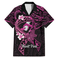 Polynesia Breast Cancer Awareness Family Matching Mermaid Dress and Hawaiian Shirt Pink Ribbon No One Fights Alone - Black LT14 Dad's Shirt - Short Sleeve Black - Polynesian Pride