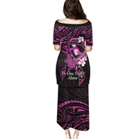 Polynesia Breast Cancer Awareness Family Matching Puletasi and Hawaiian Shirt Pink Ribbon No One Fights Alone - Black LT14 - Polynesian Pride