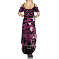 Polynesia Breast Cancer Awareness Family Matching Summer Maxi Dress and Hawaiian Shirt Pink Ribbon No One Fights Alone - Black LT14 - Polynesian Pride