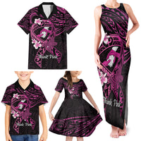 Polynesia Breast Cancer Awareness Family Matching Tank Maxi Dress and Hawaiian Shirt Pink Ribbon No One Fights Alone - Black LT14 - Polynesian Pride