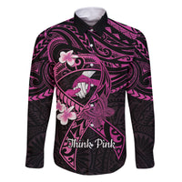 Polynesia Breast Cancer Awareness Family Matching Tank Maxi Dress and Hawaiian Shirt Pink Ribbon No One Fights Alone - Black LT14 Dad's Shirt - Long Sleeve Black - Polynesian Pride